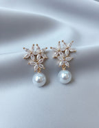 Brinco Noiva Zirconia Pérola  Dourado Pequeno Luxo