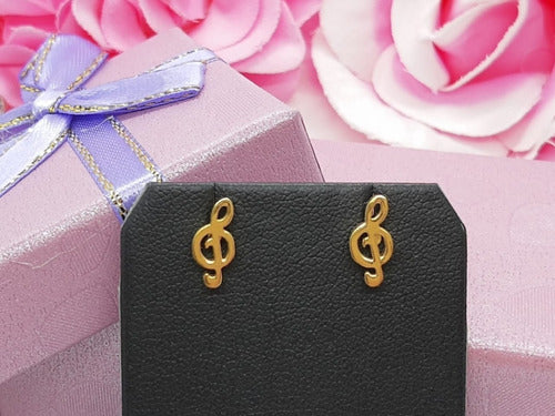 Brinco Infantil Dourado Aço Cirúrgico Música Tarraxa Baby