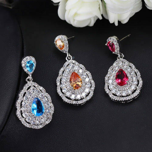 Brinco Noiva Pedra Zirconia Prata Gota Debutante Azul Claro
