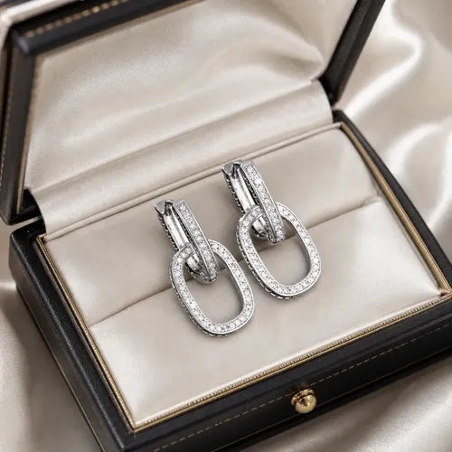 Brinco Argola Pedra Zirconia Retangular Rodio Prata Social Prateado