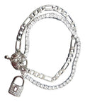 Pulseira Bracelete Prata Cadeado Pedra Zircônia Riviera