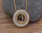 Colar Mandala Letra Pedra Zirconia Prata Semi Joia Grande
