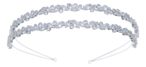 Tiara Dupla Porta Coque Cabelo Noiva Prata Zirconia Luxo