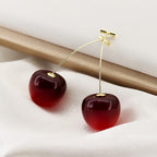 Brinco Cereja Cherry Festa Folheado Ouro Pendurado Vermelho