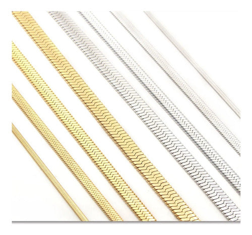 Colar Fita Laminado Pele De Cobra Prata Aço Inoxidável 4 Mm