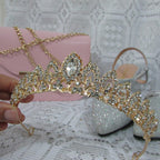 Coroa Tiara Arranjo Cabelo Noiva Strass Dourada Ouro