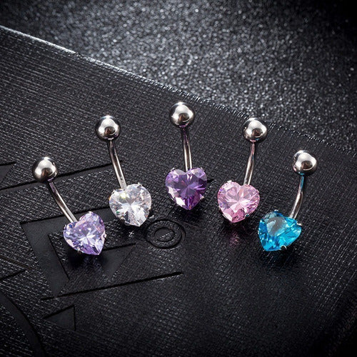 Piercing De Umbigo Aço Prata Rosa Coração Pequeno Delicado