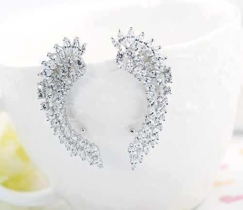 Brinco Ear Cuff Noiva Pedra Zirconia Prata Festa Debutante