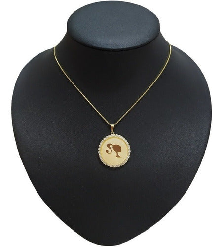Colar Pingente Madre Pérola Barbie Pedra Zirconia Semi Joia