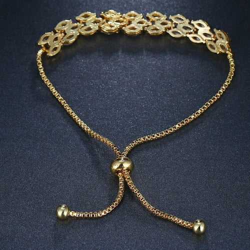 Pulseira Bracelete Dourada Pedra Zircônia Noiva Debutante