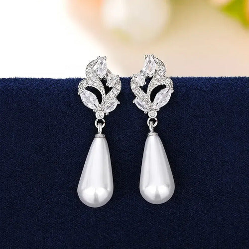 Brinco Pérola E Zirconia Noiva Pequeno Delicado Prata Br-148 Prateado