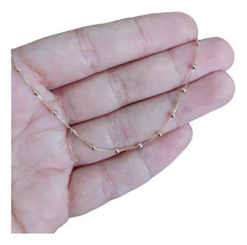 Colar Corrente Bolinhas Folheado Dourado Semi Joia 70 Cm