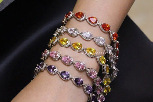 Pulseira Bracelete Prata Com Zircônia Noiva Debutante Gota