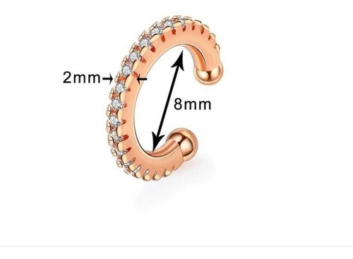 Piercing Argola Falso Fake Dourado Rosê Pedra Zirconia
