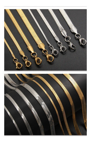 Colar Fita Laminado Pele De Cobra Prata Aço Inoxidável 4 Mm