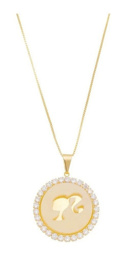 Colar Pingente Madre Pérola Barbie Pedra Zirconia Semi Joia