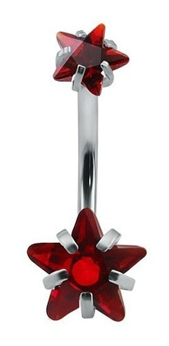 Piercing De Umbigo Prata 2 Estrela Aço Cirúrgico Zircônia