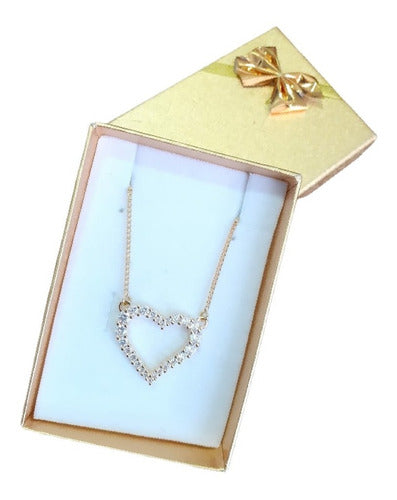 Colar Coração Com Pedra De Zirconia Dourado Folheado A Ouro