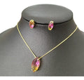 Conjunto Colar E Brinco Navete Degradê Pedra Zirconia Rosa