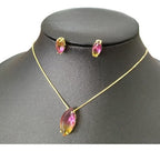 Conjunto Colar E Brinco Navete Degradê Pedra Zirconia Rosa