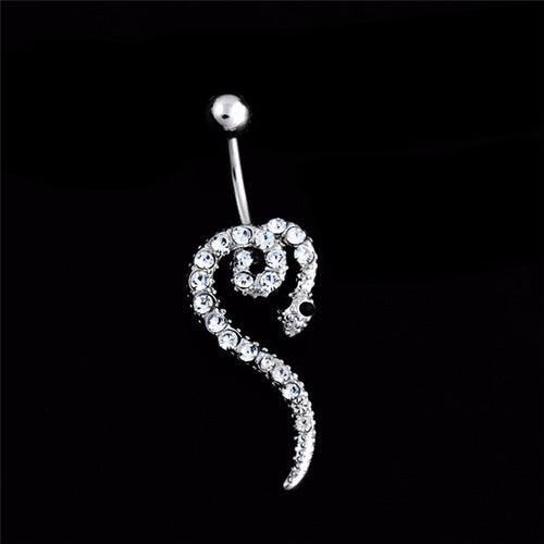 Piercing De Umbigo Prata Serpente Aço Cobra Strass
