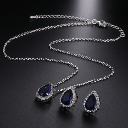 Conjunto Colar Brinco Noiva Pedra Zirconia Prata Dourad Gota