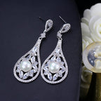 Brinco Noiva Zirconia E Perola Prata Festa Debutante Gota