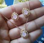 Conjunto Colar E Brinco Gota Pedra Rosê Zirconia F Ouro 18k