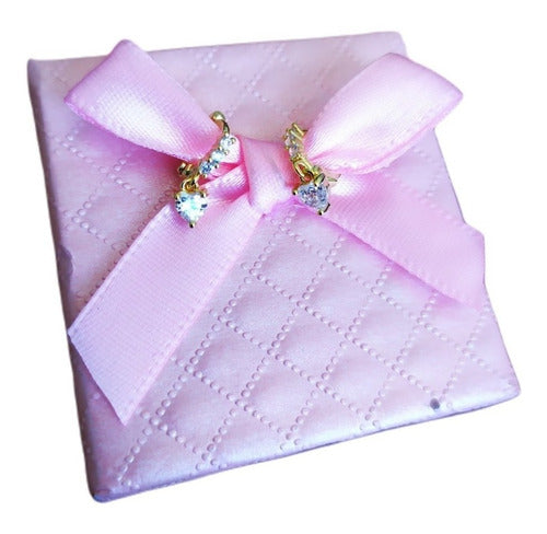 Brinco Argola Com Pedra De Zircônia Coração Pendurada F Ouro