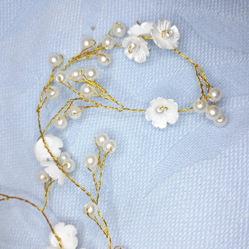 Tiara Arranjo Cabelo Noiva Pérola Fio Flor Dourado Prata