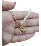 Pulseira Pérola Noiva F Ouro Semi Joia Cadeado Chave Coração