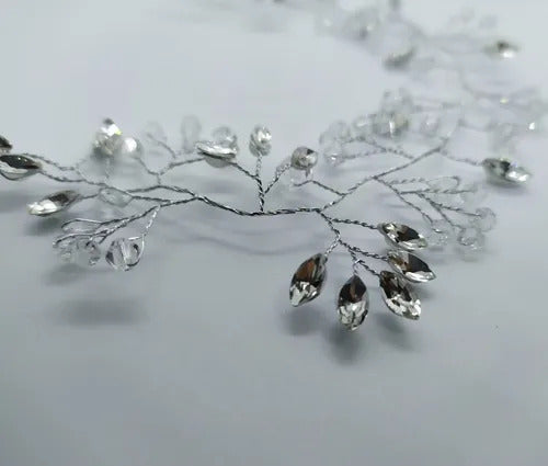 Tiara Arranjo Enfeite Cabelo Noiva Fio Cristal Strass Prata