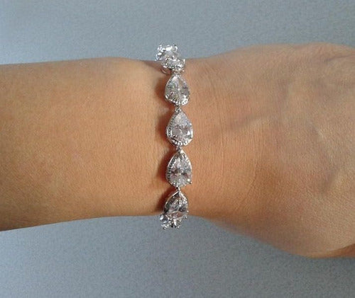 Pulseira Bracelete Prata Com Zircônia Noiva Debutante Gota