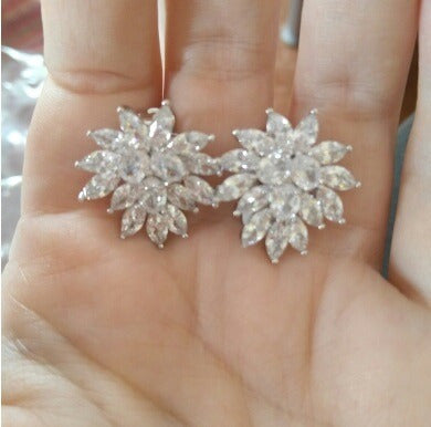 Brinco De Pressão Com Zirconia Noiva Casamento Prata Fixo