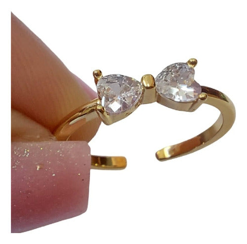 Anel Falange Pedra Zirconia Festa Dourado Coração Delicado