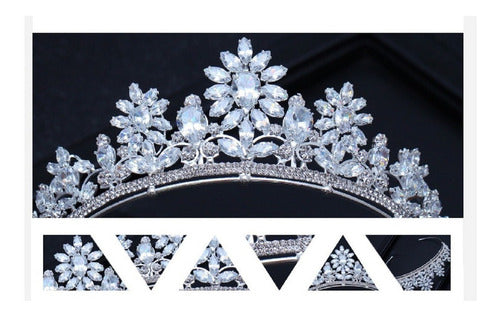 Coroa Tiara Porta Coque Noiva Strass E Zirconia Prata Luxo