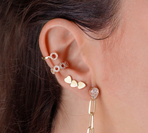 Piercing Argola Falso Fake Dourado Pedra Zirconia Folheado