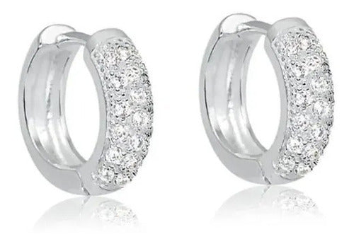 Brinco Argola Pedra Zirconia Prata Pequeno 8 Mm