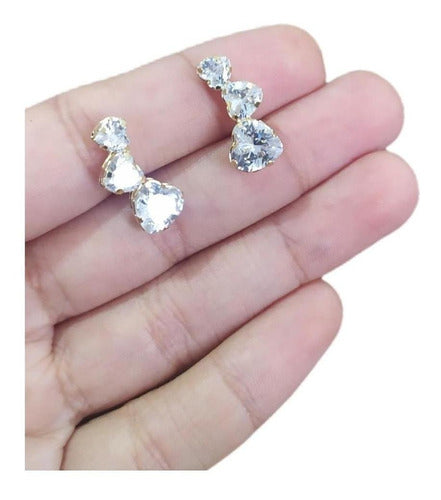 Brinco Ear Cuff Noiva Pedra Zirconia Coração Dourado Festa