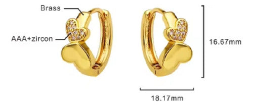 Brinco Argola Coração F Ouro 18k Dourado Pedra Zirconia