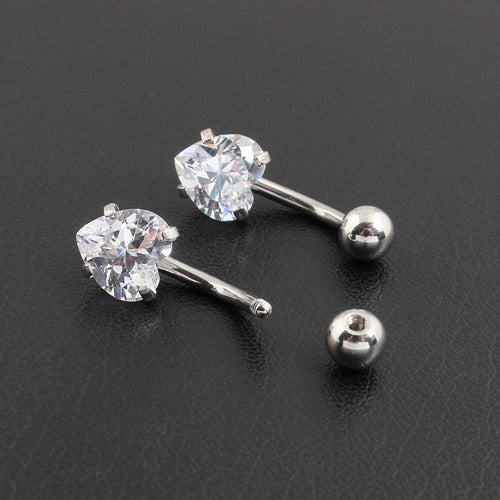 Piercing De Umbigo Aço Prata Rosa Coração Pequeno Delicado