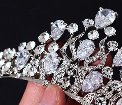 Coroa Tiara Cabelo Noiva Prata Zirconia E Strass Princesa