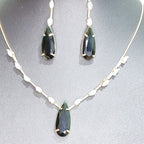 Conjunto Colar E Brinco Pedra Verde Zirconia Gota F Ouro 18k