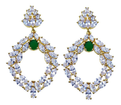 Brinco Dourado Zirconia Noiva Madrinha Festa Formatura Verde