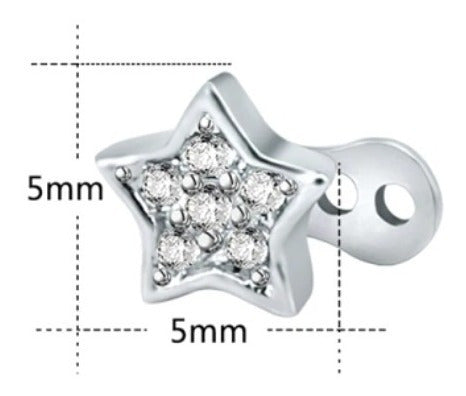 Piercing Microdermal Zirconia Pedra Coração Estrela Cruz Flo