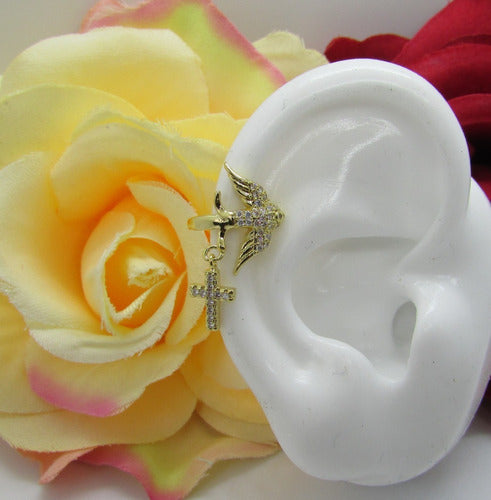 Piercing Falso Fake Dourado Pedra Zirconia Andorinha Pássaro Folheado A Ouro 18k Para Orelha E Cartilagem