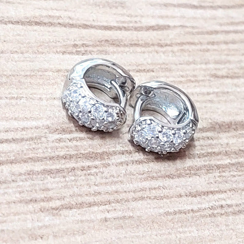 Brinco Argola Pedra Zirconia Prata Rodio Pequeno 6 Mm Largo