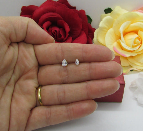 Dupla Brinco Pedra Zirconia Gota Dourado Folheado Pt De Luz