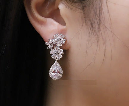 Brinco De Pressão Noiva Pedra Zirconia Prata Festa Debutante