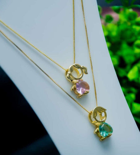 Colar Filhos Pedra Zirconia Banhado Ouro 18k Semi Joia